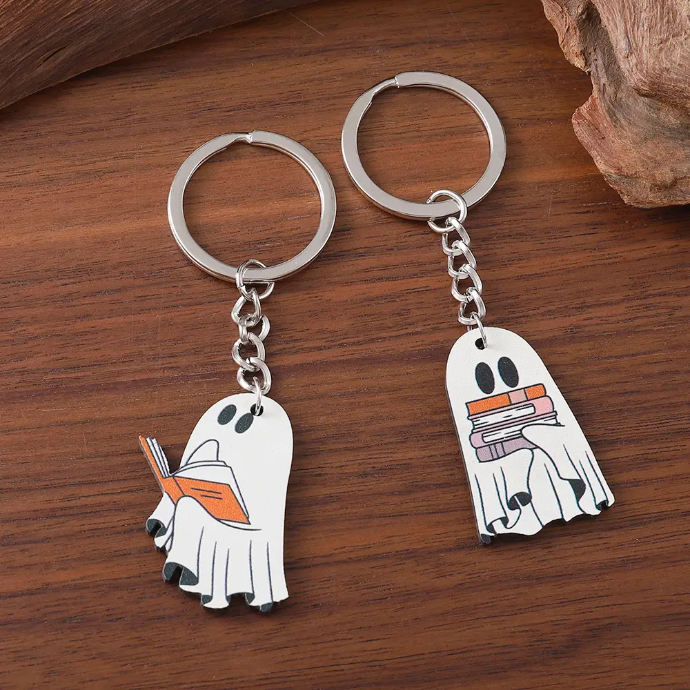 1pc Vintage Halloween Cute Book Keychain Halloween Cartoon Style Wooden Pendant Keychain Aesthetic Keychain Gift Key Ring