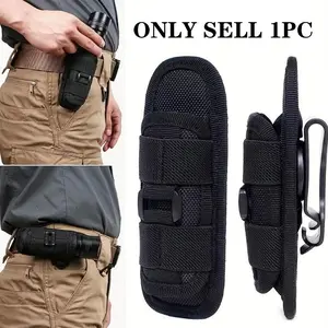 Tactical Flashlight Pouch Holster, Rotatable Holder Belt Clip, Tactical Torch Carry Case, 360 Degree Carabiner Reel Clip, Side Pouch, Travel Essentials