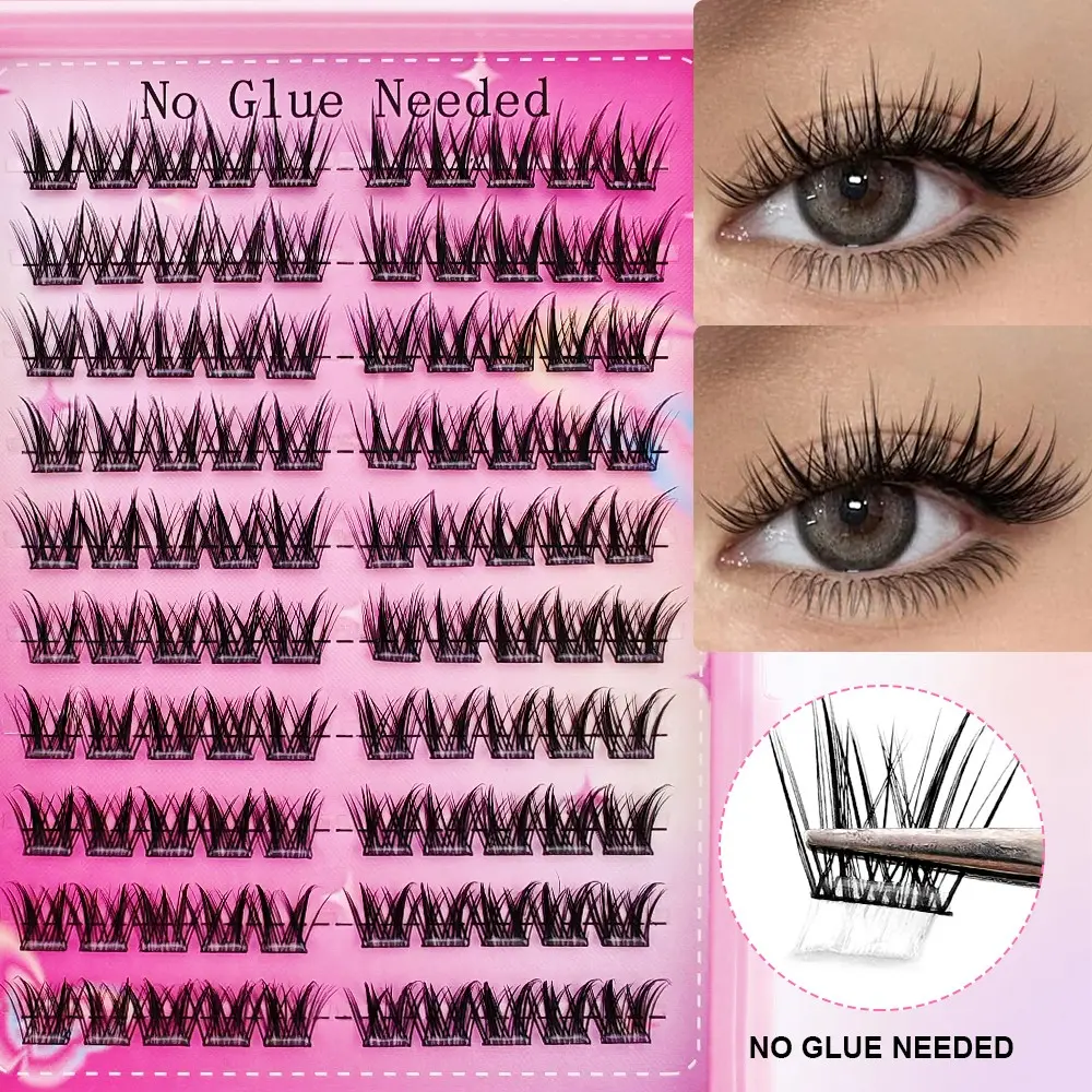 100 Self-Adhesive Synthetic Eyelash Clusters, Puff Lash Clusters, Fluffy DIY Cluster Lashes with Cute Cartoon Style, Lightweight Makeup Lashes for Daily Wear, No Glue Needed
