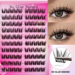 100 Cluster Self-Adhesive Eyelash Clusters, DIY Cluster Lashes, Fluffy Lash Clusters, Natural Fine Soft Lashes No Glue Needed, Cartoon Style Daily Wear Cosmetic Makeup Accessory, Synthetic