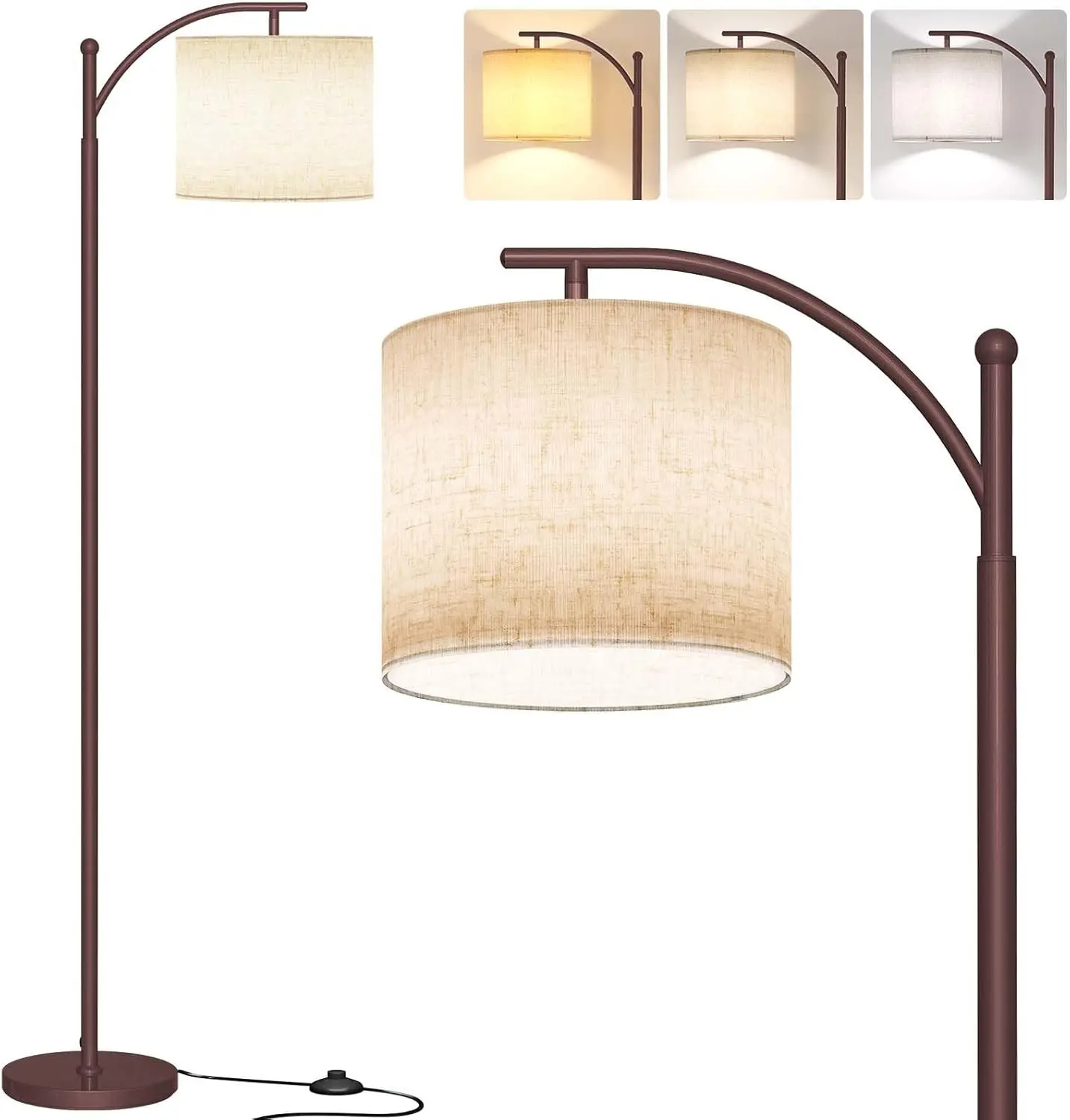 Arc Floor Lamp, Modern Floor Lamp with 9W 3 Color Temperatures Bulb, Metal Standing Lamps with Adjustable Hanging Lampshade, Tall Floor Lamps for Living Room, Bedroom, Office