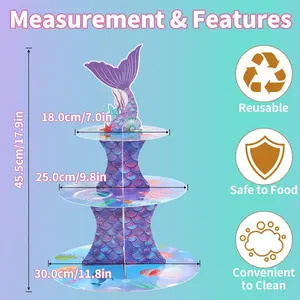 Mermaid Cupcake Stand, Little Mermaid Birthday Party Decorations Supplies Favor Under the Sea Theme Cupcake Tower Holder for Girls Kids(1 Pack) Ornaments