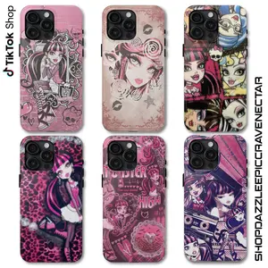 Monster High Aesthetic Pink Gothic Phone Cover, Cute Draculaura Vampire Phone Cover, Y2K Coquette Heart and Bat 17 Air Pro Max