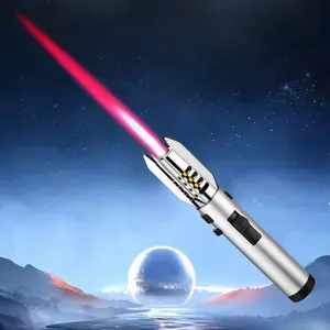 Torch lighter, red flame, with safety lock, bright flame lighter, refillable with butane gas, windproof spray flame cool lighter, suitable for candles, barbecue, stove walls, camping gifts (excluding butane gas)