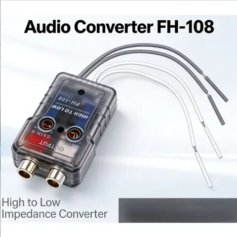 1x Car Audio Speaker Cable 2-Channel High-to-Low Converter - 50W, 30hz~15khz, 12V Plastic Build, Converts Speaker Wire to RCA Output, Remote Included, Compatible with Cassette/CD Players, Auto Audio Accessory for Subwoofer/Amplifier (Single Unit)