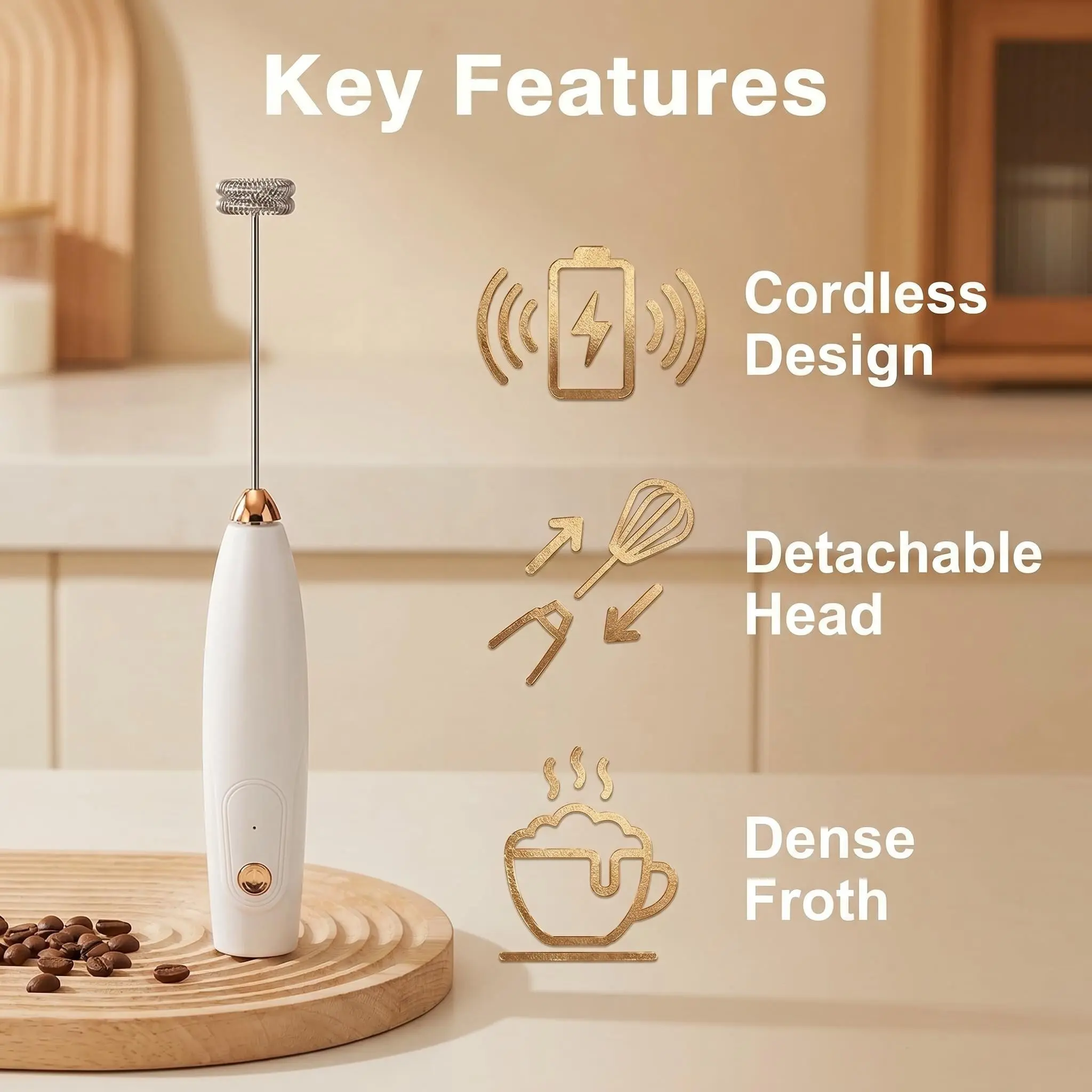 Cordless Handheld Milk Frother - Kitchenware Foam Maker for Coffee, Latte, Matcha Tea, Ideal Father's Day Gift for Tea & Coffeeware Enthusiasts