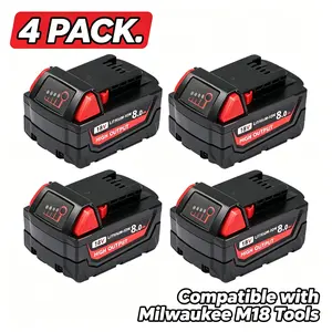 4-Pack 8.0Ah High-Output Battery for Milwaukee M18, compatible with cordless power tools 48-11-1880