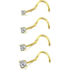 FINREZIO 18G 20G 4 Pcs Stainless Steel Nose Rings Studs Screw Piercing Body Jewelry 1.5mm 2mm 2.5mm 3mm CZ Daily Cubic Zirconia Septum Clicker non tarnish jewelry