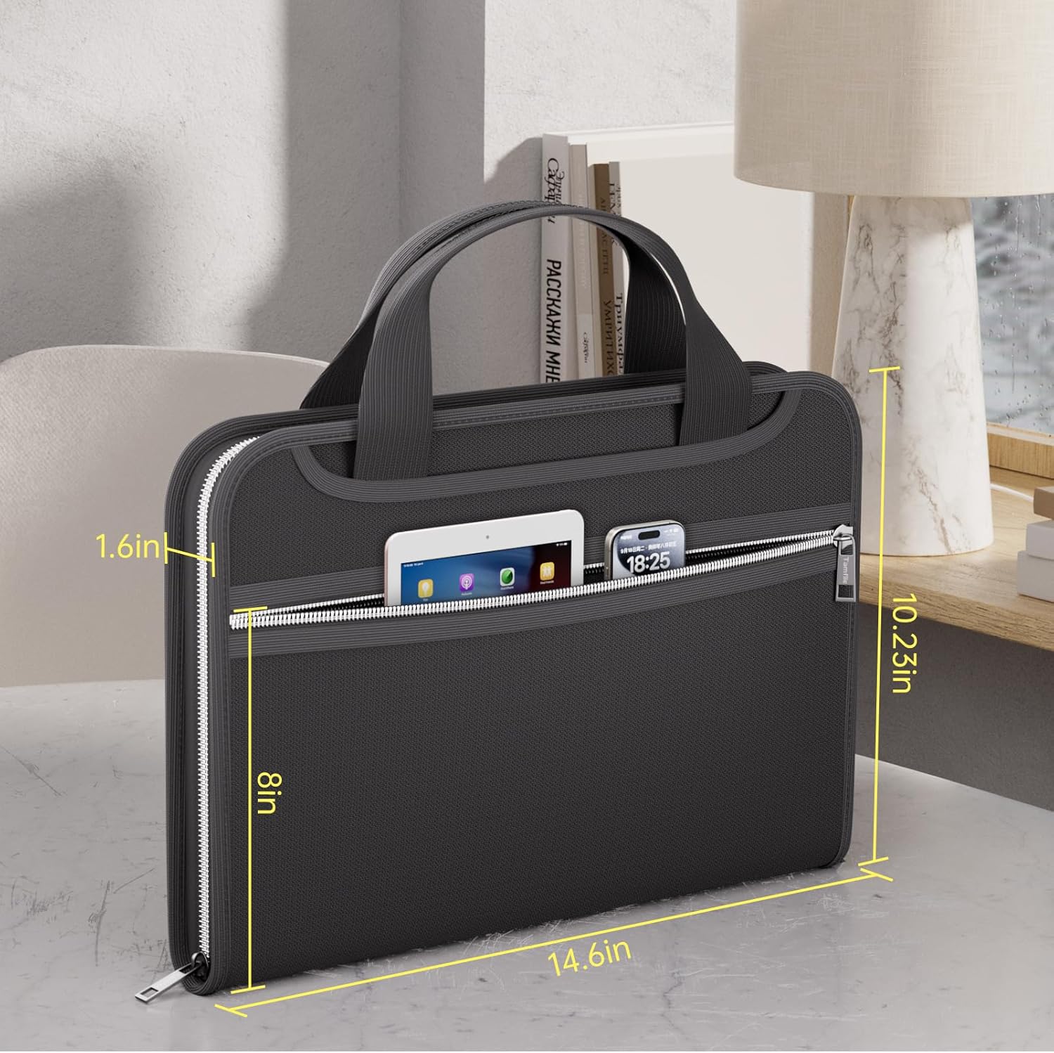 Fireproof Accordion File Organizer with Handle, 13 Pocket Colorful Expanding File Folder with Zipper & Labels, File Folder with Multi-Pockets Paper Organizer Folder for Letter A4 Files (Black)