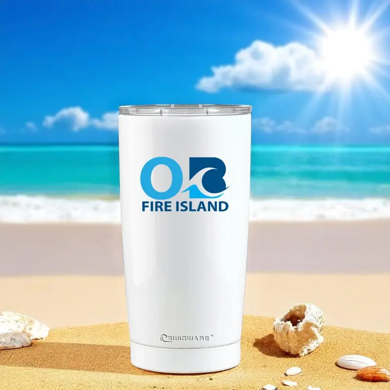 Ocean Beach Fire Island “OB Wave” 20 oz Stainless Steel Double-Wall Vacuum-Insulated Tumbler – White | EnduroSip Fire Island Collection