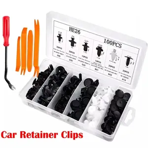 100 PCS Car Bumper Retainer Clips, 6 Type Nylon Fasteners Rivet Replacement Kit, Push-in Screw Bumper Push Rivet Clip with 5 Fastener Removers, Suitable for Many Brands of Vehicles