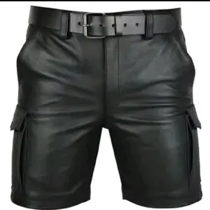 Motorcycle Faux Leather Short Pants Summer Biker Riding PU Cargo Multi-pockets Shorts