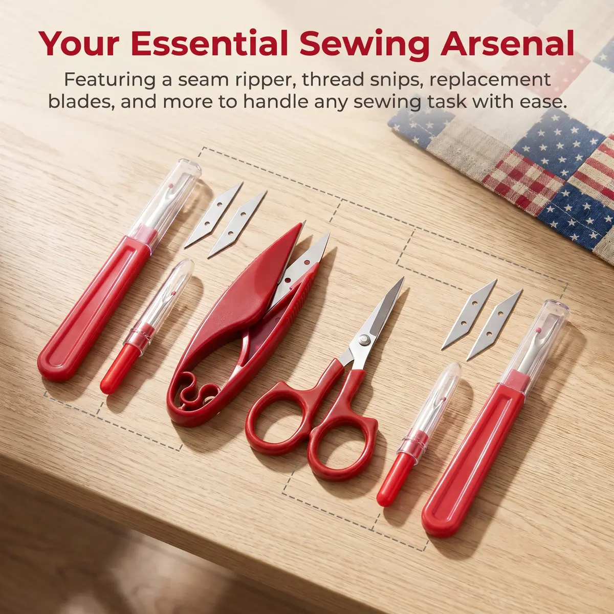 All-in-1 Sewing Tool Kit with Aluminium Metal Parts, Seam Ripper with Safety Cap, Precision Thread Snips, Compact Portable Travel-Ready Fabric Stitch Remover for Embroidery, Quilting Repairs