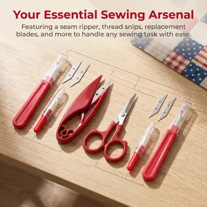 Sewing Seam Ripper Kit with Thread Snips & Precision Scissors, Portable Sewing Tools Set with Replacement Blades & Safety Caps, Compact Fabric Stitch Remover for Embroidery, Quilting, Travel & DIY Repairs