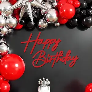 Happy Birthday Sign for Backdrop - Red Felt 'Happy Birthday' Letter Sign for Balloon Arch Backdrop Decorations - 1 Count, Unisex,  Ages, Men, Women