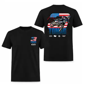 FMF Racing Tomac #3 Motocross T-Shirt – Double Sided Dirt Bike Graphic shirt with USA Flag Design for Motocross Fans, Racing Apparel Men Short Sleeve.
