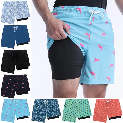 Men's 7-in Quick-Dry Sports Swim Trunks with Pockets - 4-Way Stretch, Elastic Waist with Drawstring Fit, Above Knee for Beach, Workout, Boating, Kayaking Use