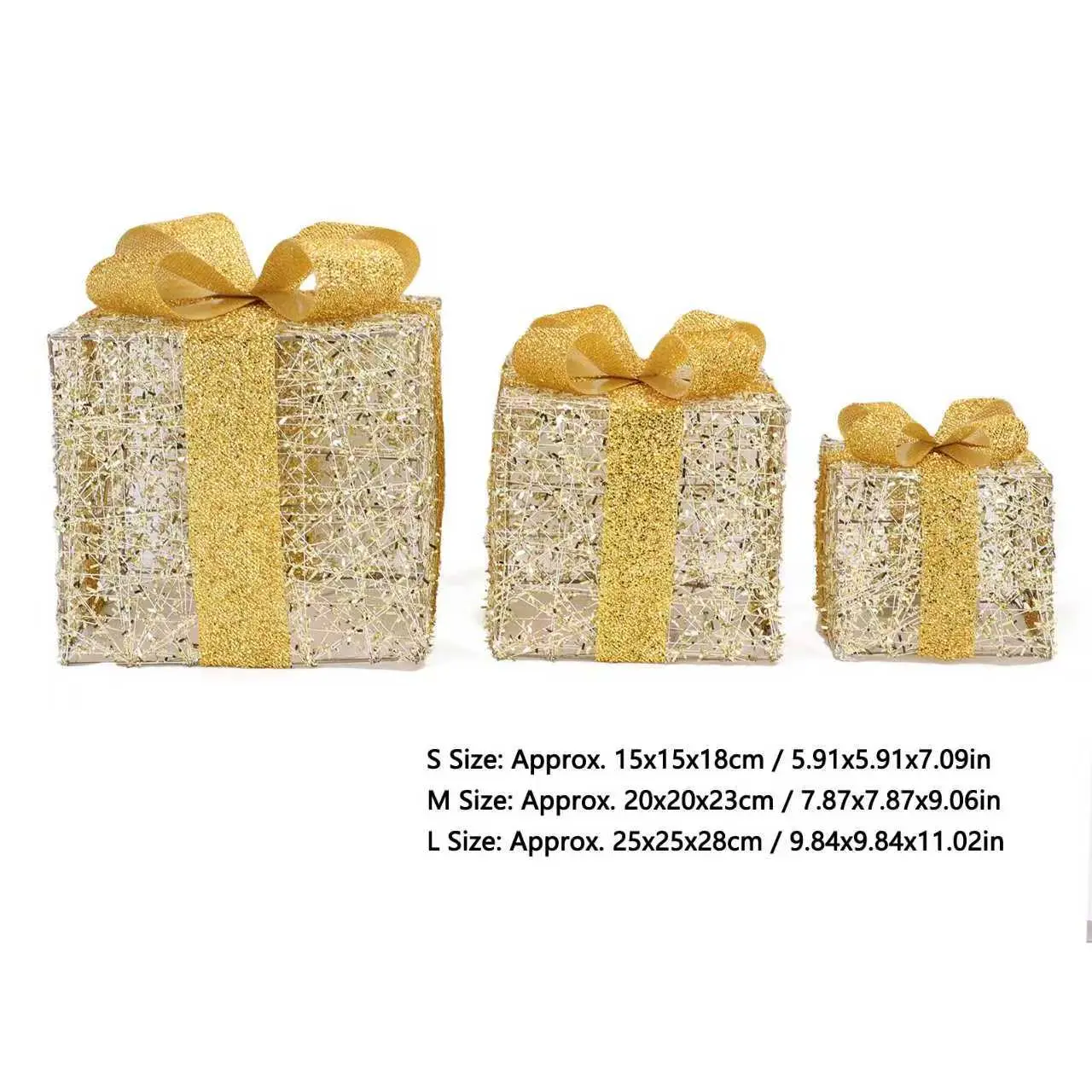 Golden Gift Box Decoration Set (3 pcs)