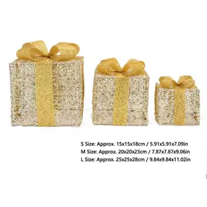 Golden Gift Box Decoration Set (3 pcs)