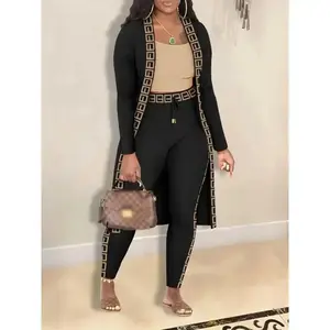 Sets outifits Winter 3PCs abstract print cami top & pants set with coat of three fashion casual pieces for women elegant Clothing Suits