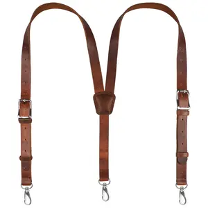 NUTUCH Genuine Leather Suspenders for Men Vintage Western Heavy Duty Dress Braces with 10 Adjustable Holes & High-Quality Hooks Full Grain Buffalo Leather Y-Back Design