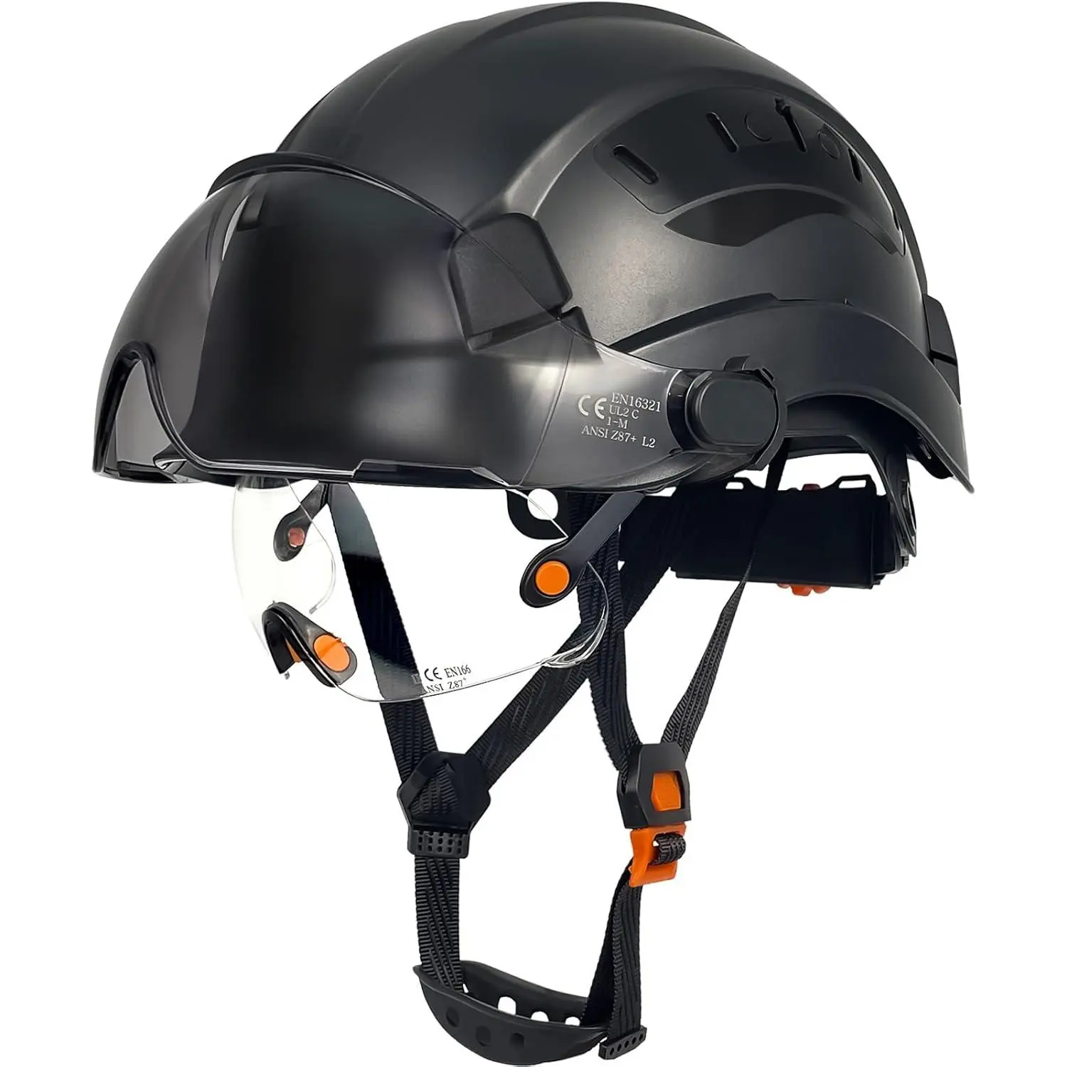Industrial Safety Hard protective Hat with Retractable Visor, Adjustable Vent Hard Hat, 6 Point Suspension Lightweight Hard Hat for Construction, Logging, Rescue, and Outdoor Work, Clear and Tinted Visor Kit