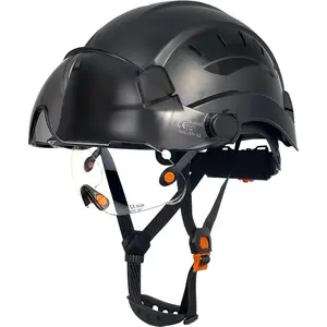 Industrial Safety Hard protective Hat with Retractable Visor, Adjustable Vent Hard Hat, 6 Point Suspension Lightweight Hard Hat for Construction, Logging, Rescue, and Outdoor Work, Clear and Tinted Visor Kit