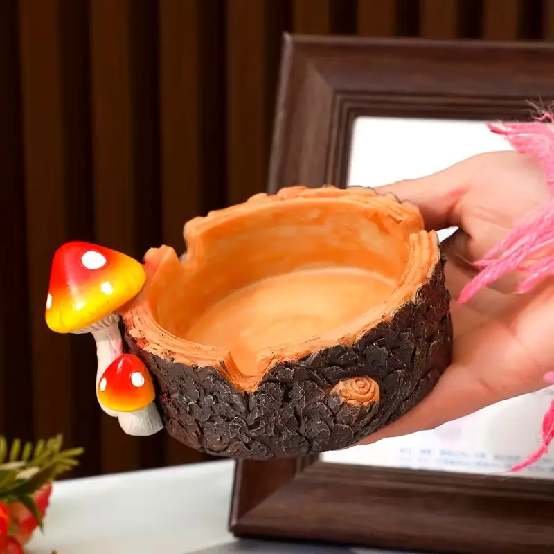 Mushroom Shape Ashtray Resin Mushroom and Stem Realistic Decorative Non-Toxic with Stand Unique Gift Office Desktop Display Tree Design