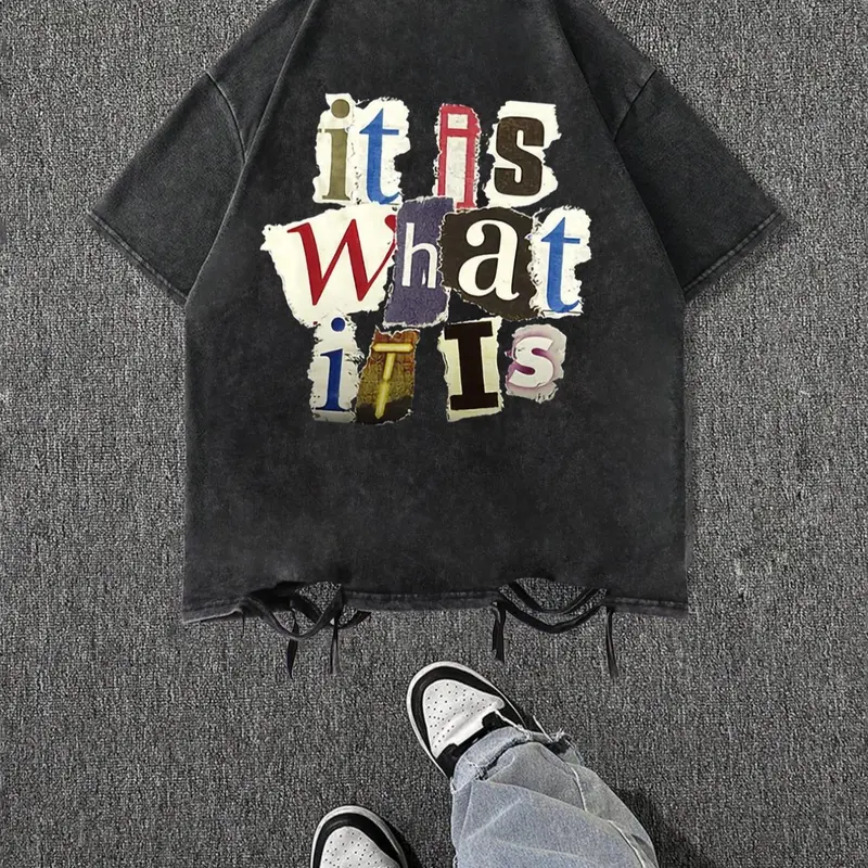 Men's Cartoon Letter Print Short Sleeve Tee, Regular Fit Casual Street Soft Comfy Round Neck Classic T-Shirt for Summer, Casual Style Tee, Menswear for Daily Wear, Top, Streetwear, Casual Summer Clothing