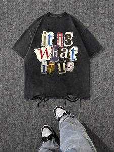 men's cartoon letter print short sleeve tee, regular fit casual street soft comfy round neck t-shirt for summer, menswear for daily wear, top, grunge clothes, casual trendy tee