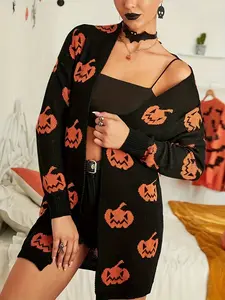 Unlock Your Style with Base Pumpkin Pattern Knit Cardigan, Perfect for Cozy Fall, Trendy and Fashionable Look