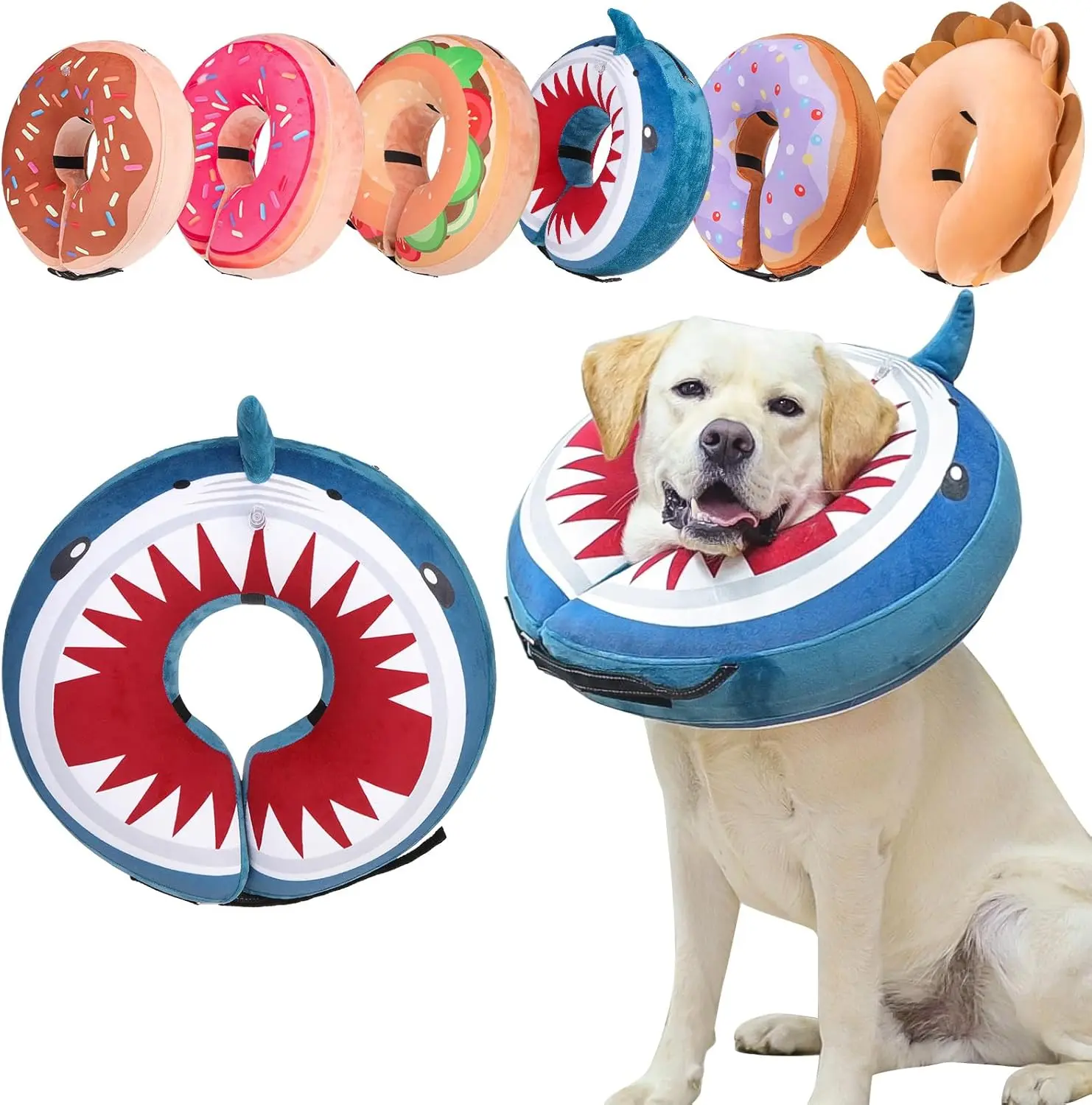 Dog Cone Alternative After Surgery for Large Medium Small Dogs, Soft Inflatable Cone Collar for Dogs Cats, Dog Neck Donut E Collar Dogs Recovery Collar to Stop Licking, Shark Blue, M
