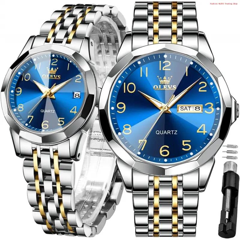 Fashion Brand Couple Lovers Quartz Watches - Luminous, Calendar Date, Waterproof, Stainless Steel, Adjustable Strap Length - For Boyfriends, Husbands, Anniversary, Business Dress & Casual Wristwatches, Gold/Silver/Black