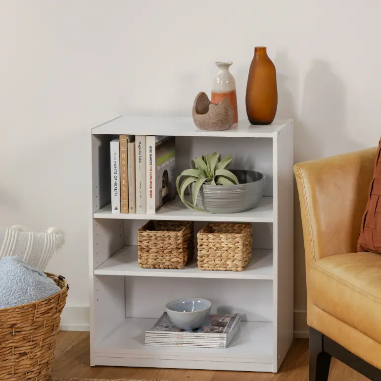 3-Shelf Bookcase with Adjustable Shelves, White 3-Shelf Bookcase with Adjustable Shelves, White