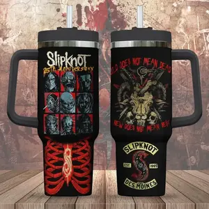 Slipknot 25th Anniversary 40oz Tumbler With Handle, Heavy Metal Band Fans Cup, Iowa Des Moines Graphic Mug, Rock Stainless Steel Travel Tumbler, Insulated Leakproof Gift For Music Lovers