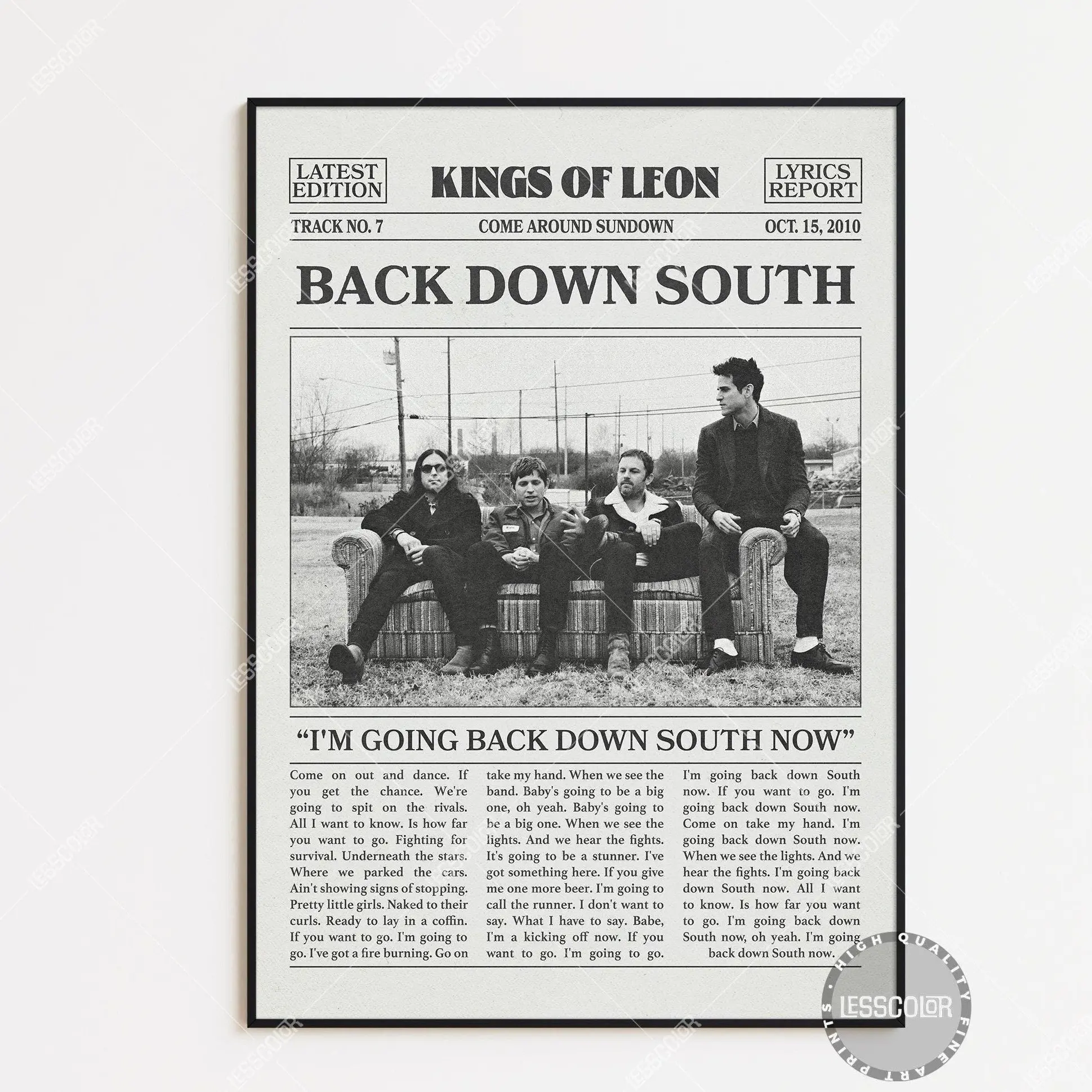 Kings of Leon Retro Newspaper Print, Back Down South Poster No Frame, Lyrics Print, Kings of Leon Poster, Come Around Sundown Poster