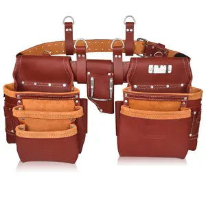 Trutuch Maroon Grain Leather Tool Belt with 17 Pockets - Carpenter, Construction, Framers, Electrician, Handyman Tool Bag and Pouch