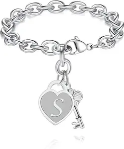 Initial Heart Charm Bracelet in Stainless Steel for Women & Girls, Adjustable Alphabet Jewelry, Personalized Birthday Thanksgiving Gift