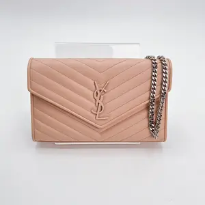 Pre-owned YVESSAINTLAURENT Leather Crossbody Bags YSL Shoulder Bags Yves Saint Laurent Envelope Flap Chevron Caviar Chain Shoulder Bag Pink
