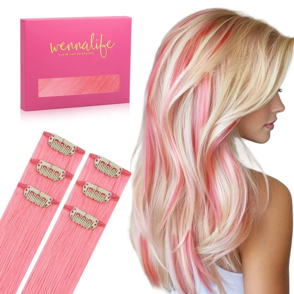 WENNALIFE Colorful Clip in Hair Extensions Human Hair 30g 6 pcs for Women with Burgundy Red 14-24 Inch Soft Silky Texture Easy Clip-In #TikTokShopSummerSale