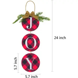 Christmas Decoration JOY Wall Sign, Buffalo Check Plaid Wreath for Front Door Rustic Burlap Wooden Christmas Ornaments for Home Window Wall Farmhouse Indoor Outdoor