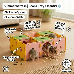 Hamster Maze Tunnel Toy, Multi-Room Rodent House for Hamsters, Gerbils & Mice, Interactive Puzzle Hideout with Tunnels & Exploration Play