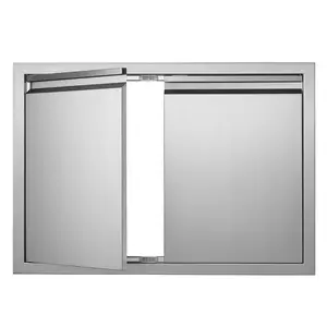 BBQ Access Door, 30W X 21H Inch Double Outdoor Kitchen Door, Stainless Steel Flush Mount Wall Panel With Recessed Handles, Weather Resistant Exterior Cabinet Door For BBQ Island, Grilling Station, Outdoor Cabinet