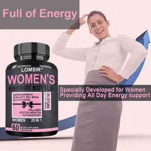 Women'S Energy Supplement, With Ashwagandha, Shilajit, Sea Moss, Collagen, Biotin and More - 60 Capsules
