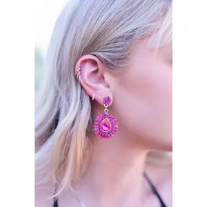 Fuchsia Pink  - Glamorous Rhinestone Statement Earrings
