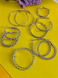 Silver Color Multi-Ring Earrings Set, Simple Heavy Twist Chain Crystal Earrings, Women's Fashion Jewelry, Elegant Accessories