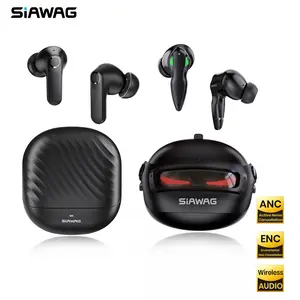 SIAWAG BTW46 & BTW73 Gaming Bluetooth Earbuds with LED Cool Design, 60ms Gaming Mode, ANC 42dB, ENC Clear Call, Bluetooth 5.0, IPX5 Waterproof, Super Bass, 800mAh Battery, Touch Control, 3C Fast-Charging,  Music, Study, and Audio Calls