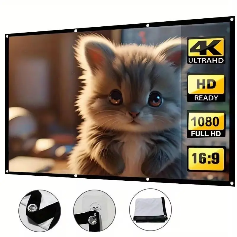 Metal HD Foldable Portable Durable Projector Screen - 60"-150" (Including 72 in, 84 in, 100 in) for Home Theater, Outdoor Projector Movie Night, Watch Party Use
