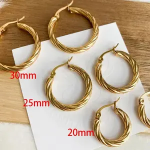 2025 new 3pair/set Texture Earrings Waterproof Hypoallergenic Striped Round Circle Huggie Hoop Earrings Women Vintage Jewelry Wholesale