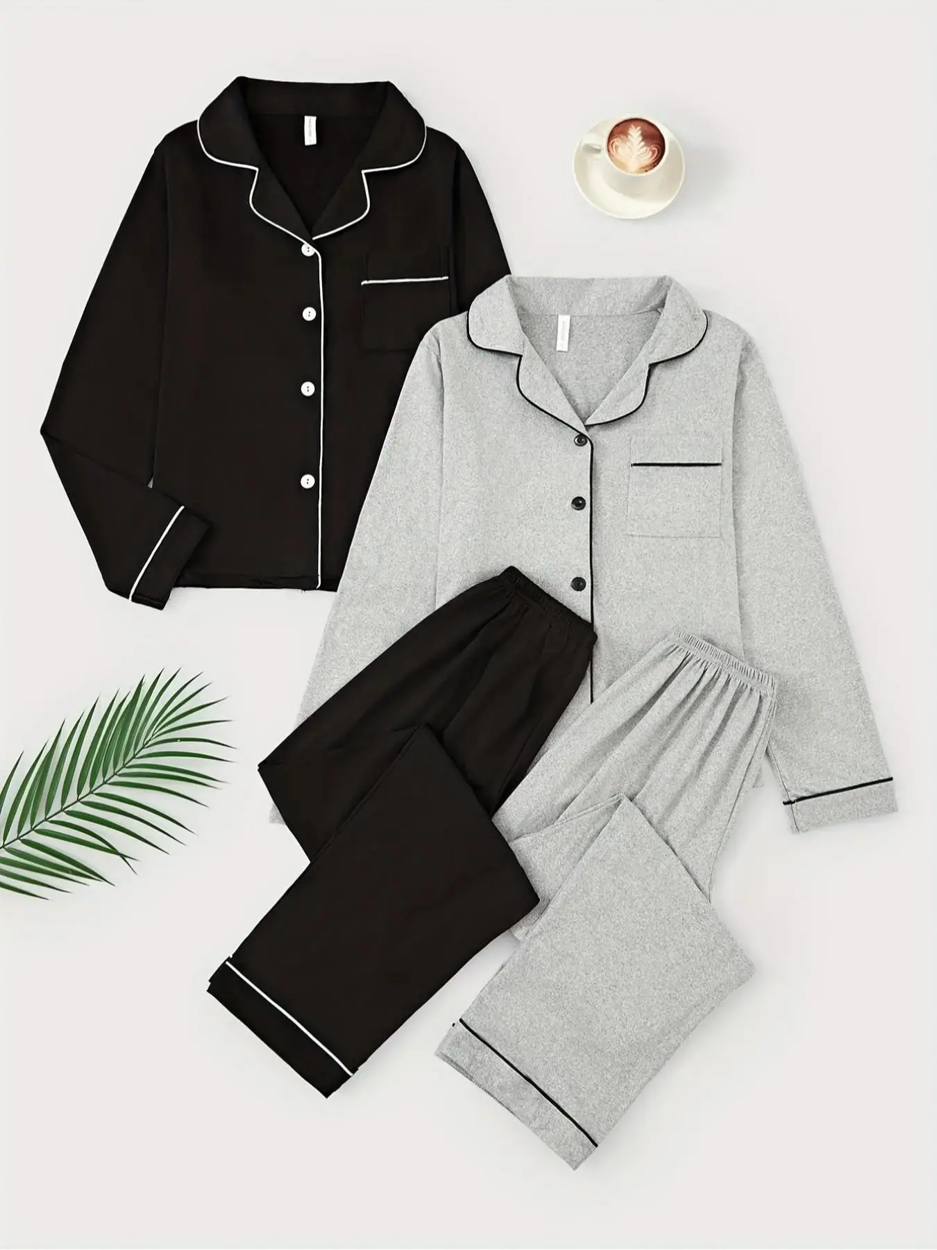 Women's Sleepwear Set, Pajama Set, Loungewear, Lapel Open Front Pure Color Suit, Comfortable Long Sleeve Pants Home Wear, All-Seasons